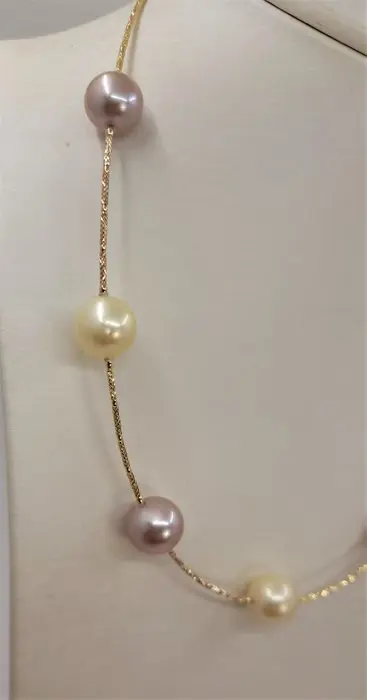 11x13mm Golden South Sea Pearls- Pink Edison - 18 karaat Geel goud - Halsketting