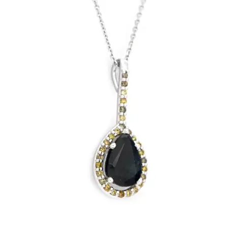 1.54 tcw Sapphire Pendant - 14 karaat Witgoud - Collier met hanger - 1.41 ct Saffier - Diamanten van 0,13 ct - geen minimumprijs