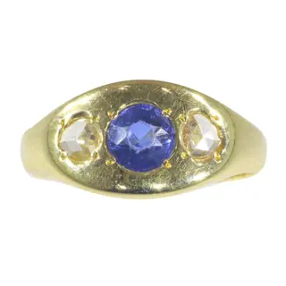 18 karaat Geel goud - Ring - 0.75 ct Saffier - Diamanten, Vintage anno 1930, Gratis formaat wijzigen*