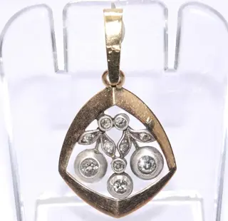 old-cut diamonds - 14 karaat Geel goud, Zilver - Hanger - 0.34 ct Diamant