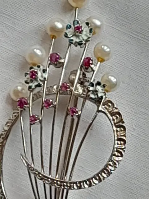 18 karaat Witgoud - Broche - 0.11 ct Saffier - Saffieren, Parels