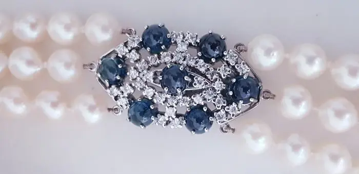 18 karaat Witgoud - Halsketting Diamant - Diamanten, Saffieren