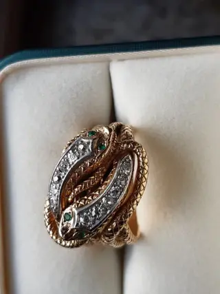 14 karaat Geel goud - Ring Diamant - Smaragden