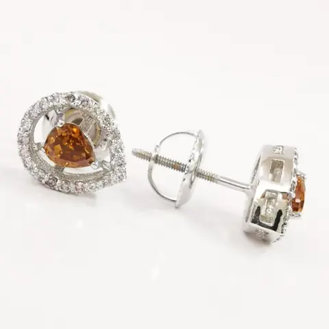 0.40 ct vs fancy brownish orange & 0.26 ct light pink diamonds designer halo stud earrings - 14 karaat Witgoud - Oorbellen Diamant - Diamanten, AIG gecertificeerd zonder reserve