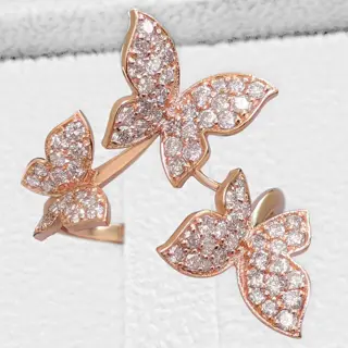 1.00 Carat Fancy Light Pink Diamonds Butterfly - 14 karaat Rosé goud - Ring - GEEN RESERVE