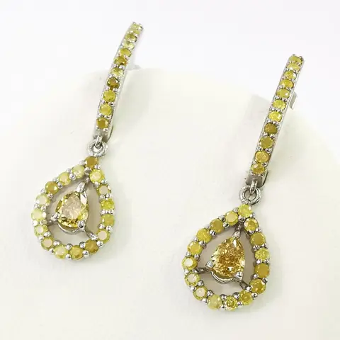 0.50 ct vs fancy vivid yellow & 0.82 ct fancy intense yellow diamonds designer dangle earrings - 14 karaat Witgoud - Oorbellen Diamant - Diamanten, AIG gecertificeerd zonder reserve