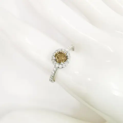 0.61 ct vs fancy yellowish brown & 0.36 ct vs diamonds designer halo ring - 14 karaat Witgoud - Ring Diamant - Diamanten, AIG gecertificeerd zonder reserve