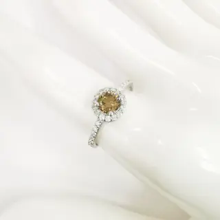 0.61 ct vs fancy yellowish brown & 0.36 ct vs diamonds designer halo ring - 14 karaat Witgoud - Ring Diamant - Diamanten, AIG gecertificeerd zonder reserve