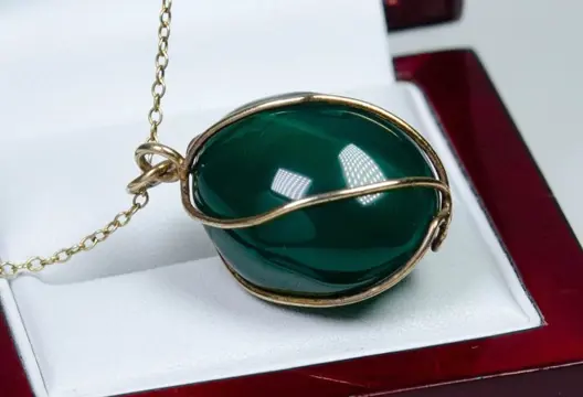 800 Verguld, Zilver - Collier met hanger - chrysopraas