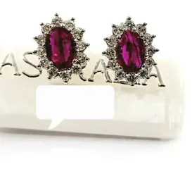 Astralia - 18 karaat Witgoud - Oorbellen - 0.34 ct Diamant - Robijnen