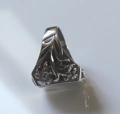 Antique Art Nouveau - Flowers- Signet ring unengraved - 925 Zilver - Ring