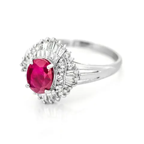 1.41 tcw Ruby Ring Platina - Ring Robijn - Diamanten van 0,41 ct - geen minimumprijs