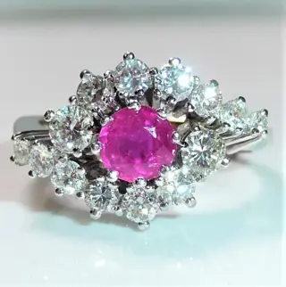 Hand crafted - 14 karaat Witgoud - Ring - 1.22 ct Diamanten - 1,00 cent robijn