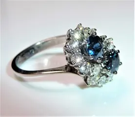 14 karaat Witgoud - Ring - 0.80 ct - Briljant geslepen + 1,28 ct. saffieren