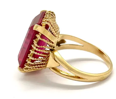 "AUCUN PRIX DE RESERVE" Rétro - 18 karaat Geel goud - Ring Robijn