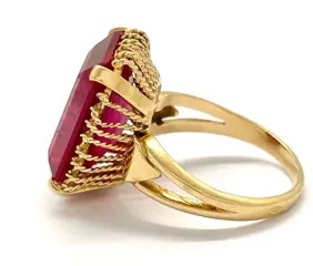 "AUCUN PRIX DE RESERVE" Rétro - 18 karaat Geel goud - Ring Robijn