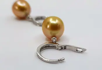 9x10mm Deep Golden South Sea Pearls - 14 karaat Witgoud - Oorbellen - 0.09 ct