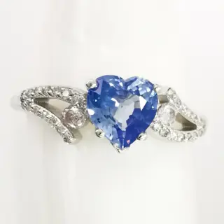 1.00 ct blue sapphire & 0.50 ct light pink diamonds designer heart ring - 14 karaat Witgoud - Ring Saffier - Diamanten, AIG gecertificeerd zonder reserve