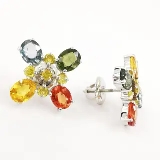 4.04 ct mix color sapphires & 0.44 ct fancy intense yellow diamonds designer earrings - 14 karaat Witgoud - Oorbellen Saffier - Diamanten, AIG gecertificeerd zonder reserve