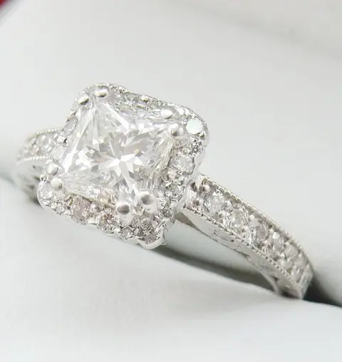 GIA Lab Report 1.44CTW diamonds H/VS2 Princess cut 1.00CT center stone and 0.44CT VS clarity side - 18 karaat Witgoud - Ring - 1.00 ct Diamant - Diamanten