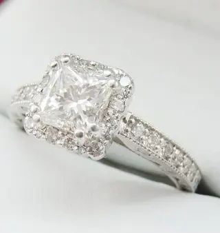 GIA Lab Report 1.44CTW diamonds H/VS2 Princess cut 1.00CT center stone and 0.44CT VS clarity side - 18 karaat Witgoud - Ring - 1.00 ct Diamant - Diamanten