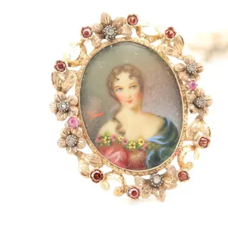 19.2 karaat Goud - Broche, Hanger Diamant - Granaatstenen