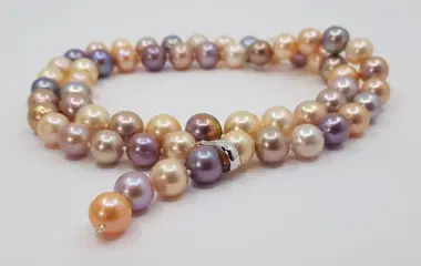 no reserve - 9x11mm Round Shimmering Multi Edison Freshwater Pearls - 925 Zilver - Halsketting