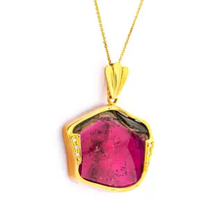 30.35 tcw Tourmaline Pendant - 18 karaat Geel goud - Collier met hanger - 30.29 ct Toermalijn - Diamanten van 0,06 ct - geen minimumprijs