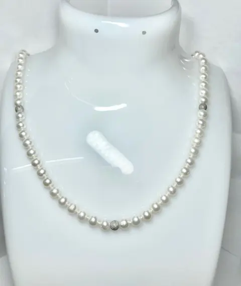 Pala Diamond made in Italy - 18 karaat Witgoud - Halsketting Zoetwater parel - parels