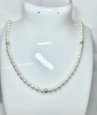 Pala Diamond made in Italy - 18 karaat Witgoud - Halsketting Zoetwater parel - parels