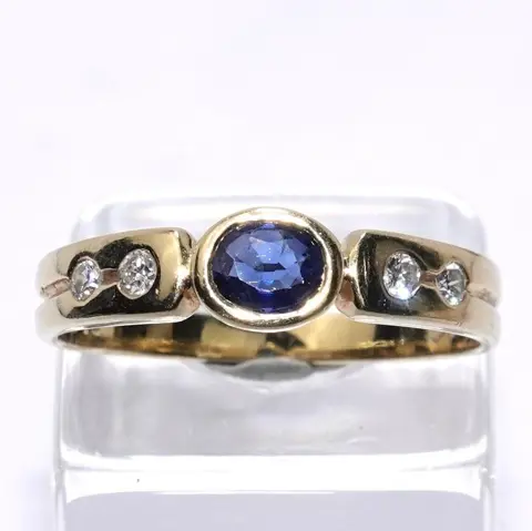 14 karaat Geel goud - Ring - 0.40 ct Saffier - Diamanten