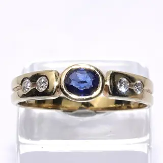 14 karaat Geel goud - Ring - 0.40 ct Saffier - Diamanten