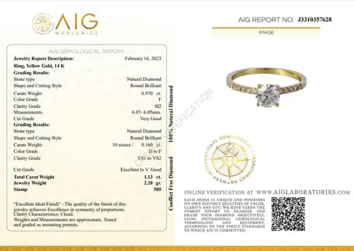 1.13 ct. t.w. Round Diamond Ring - 14 karaat Geel goud - Ring Diamant - Geen reserve