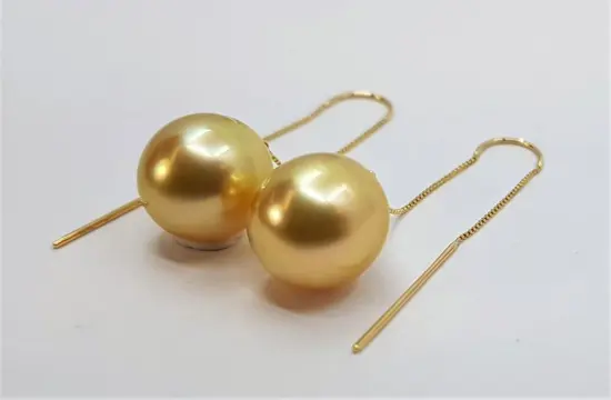 12x13mm Deep Golden South Sea Pearls - 18 karaat Geel goud - Oorbellen