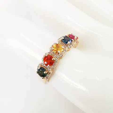 1.20 ct mix color sapphires & 0.30 ct light pink diamonds designer 5 stone ring - 14 karaat Rosé goud - Ring Saffier - Diamanten