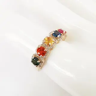 1.20 ct mix color sapphires & 0.30 ct light pink diamonds designer 5 stone ring - 14 karaat Rosé goud - Ring Saffier - Diamanten