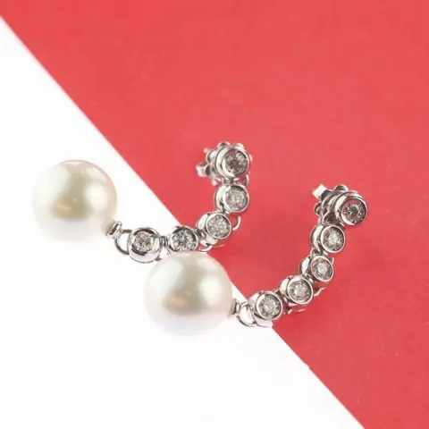 Intini Jewels - 18 karaat Goud, Witgoud - Oorbellen - 1.10 ct Diamant - Parels