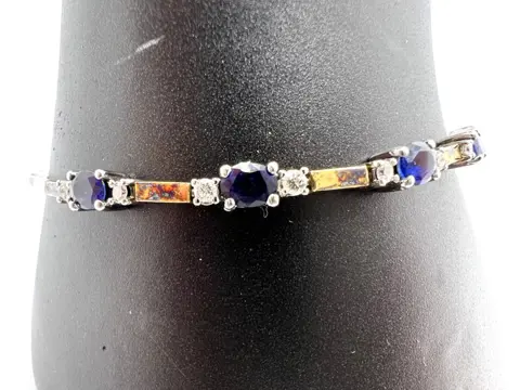 NO RESERVE - 18 karaat Geel goud, Witgoud - Armband - 1.25 ct Saffier - Diamanten