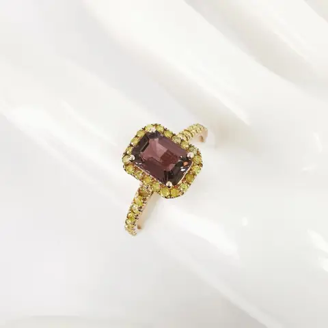 1.33 ct purple sapphire & 0.36 ct fancy vivid yellow diamonds designer halo ring - 14 karaat Rosé goud - Ring Saffier - Diamanten, GWLAB-gecertificeerd, geen reserve