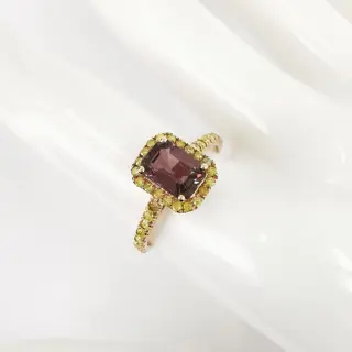 1.33 ct purple sapphire & 0.36 ct fancy vivid yellow diamonds designer halo ring - 14 karaat Rosé goud - Ring Saffier - Diamanten, GWLAB-gecertificeerd, geen reserve