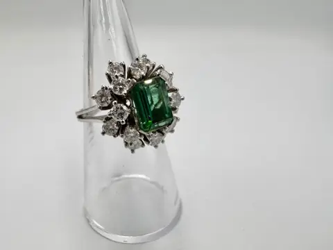 18 karaat Witgoud - Ring Toermalijn - Diamanten