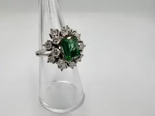 18 karaat Witgoud - Ring Toermalijn - Diamanten