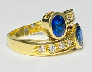 18 karaat Geel goud - Ring - 1.50 ct Saffier - Diamanten