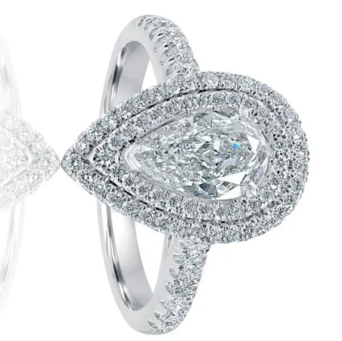 GIA certified 1.43CTW diamonds I/SI1 Pear cut 0.55CT center stone and 0.88CT VS clarity side stones - 18 karaat Witgoud - Ring Diamant