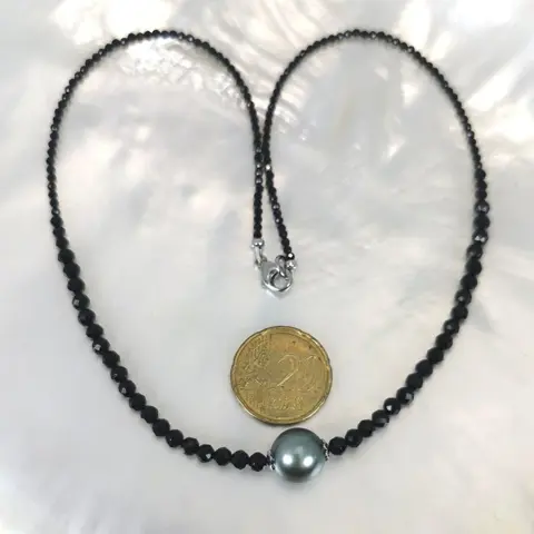 Tahitian RD Ø 11x12 mm - 925 Tahitiaanse parels, Zilver - Halsketting - Spinellen