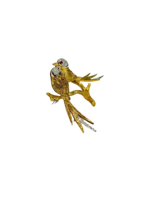 18 karaat Geel goud - Broche - Diamanten, Robijnen