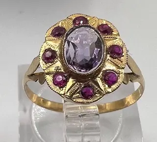NO RESERVE PRICE - 18 karaat Geel goud - Ring Amethist - Robijnen
