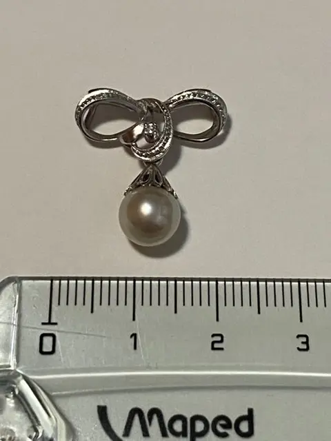 18 karaat Witgoud - Collier met hanger Akoya parel - Diamanten