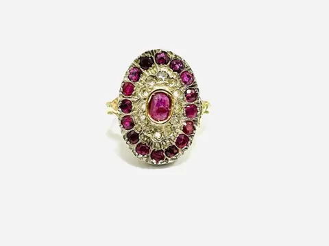 14 karaat Geel goud, Witgoud - Ring - 2.10 ct Robijn - Diamanten