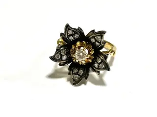 18 karaat Geel goud, Zilver - Ring Diamant